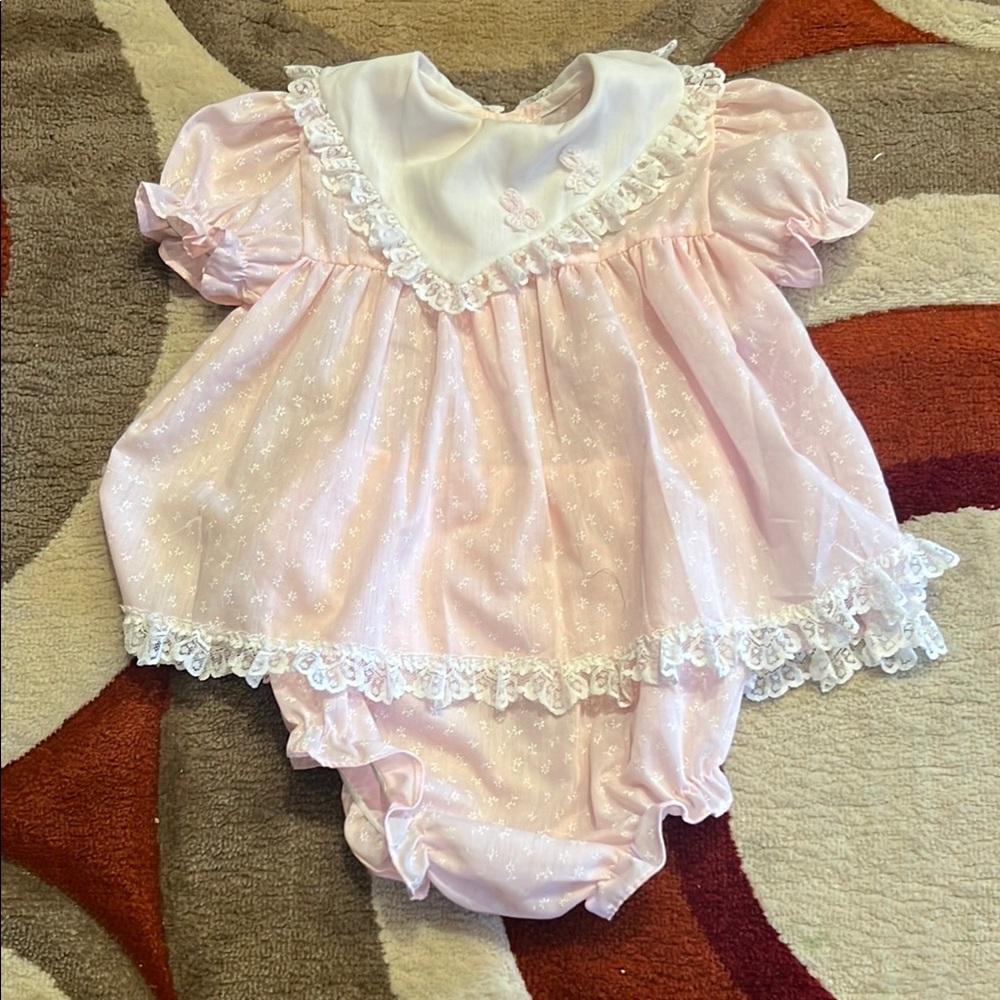 Pink Baby Dress with Lace Trim
